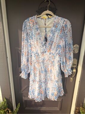 Source Unknown Blue & Peach Floral Ruffle Mini Dress